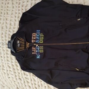 Sporty Black Varsity Jacket with Vibrant Front Design